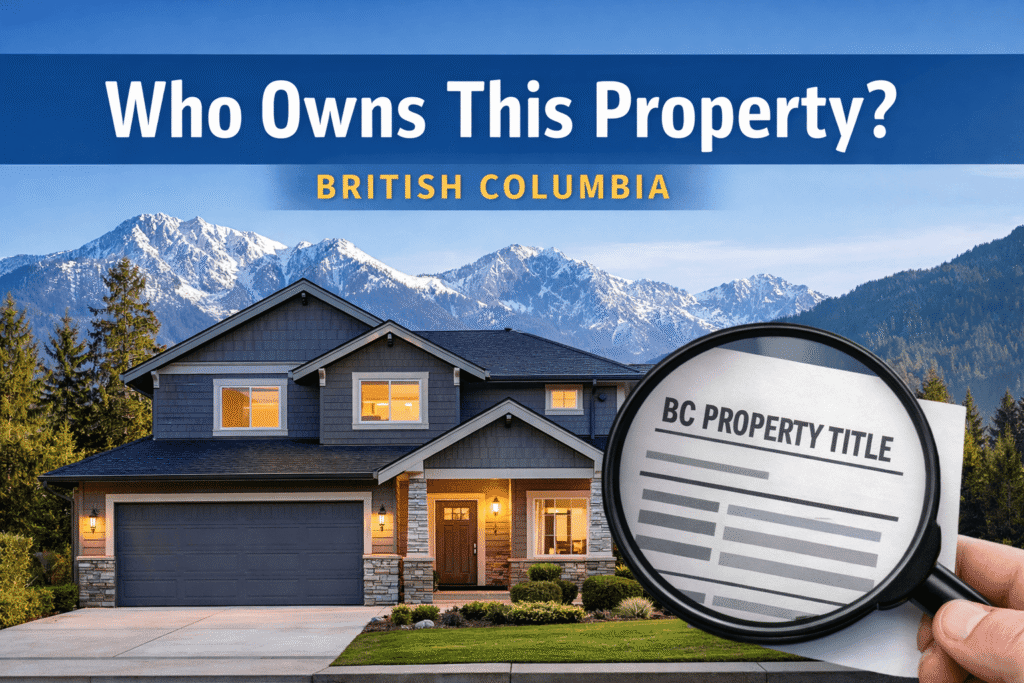 Who owns this property in BC title search showing house and BC property title document